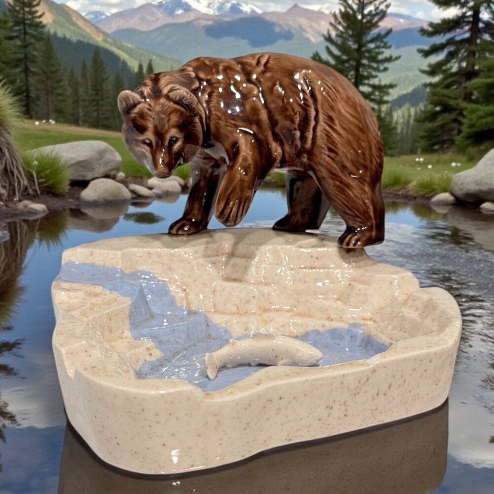 1970's Brown Bear Fishing Ashtray